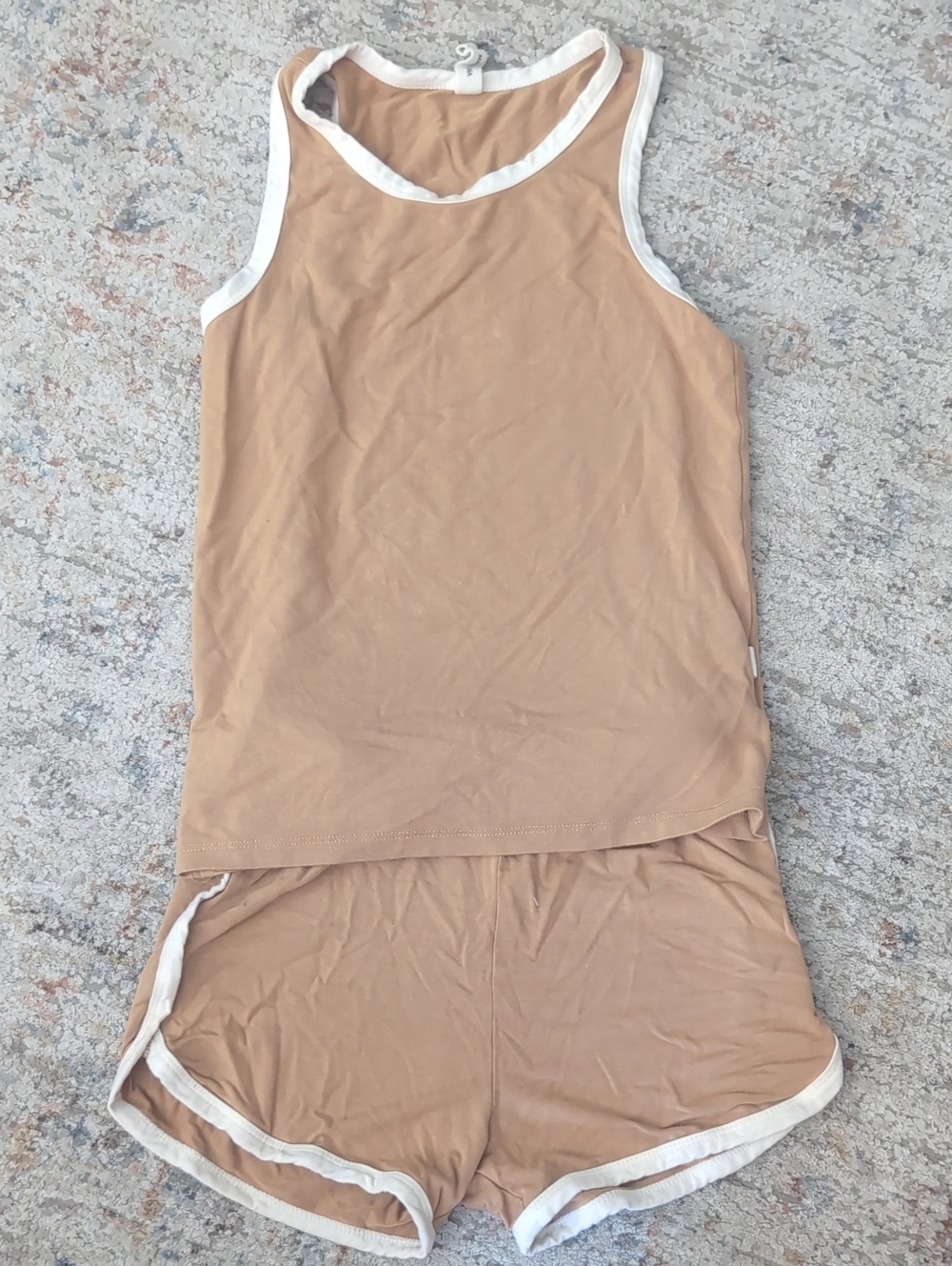 Tan Ringer Tank & Shorts with White Trim